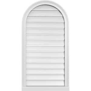 22 in. x 42 in. Round Top Surface Mount PVC Gable Vent: Functional with Brickmould Sill Frame