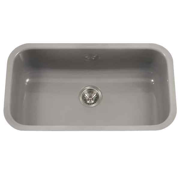 HOUZER Houzer Porcela 31 in. Slate Porcelain Enamel Steel Undermount Single Bowl Kitchen Sink - PCG-3600 SL