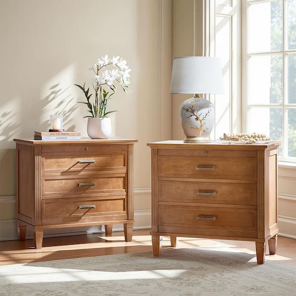 Leonardo 28.5 in. Acorn Square Wood End Table with Built-in Power Outlets (Set of 2)