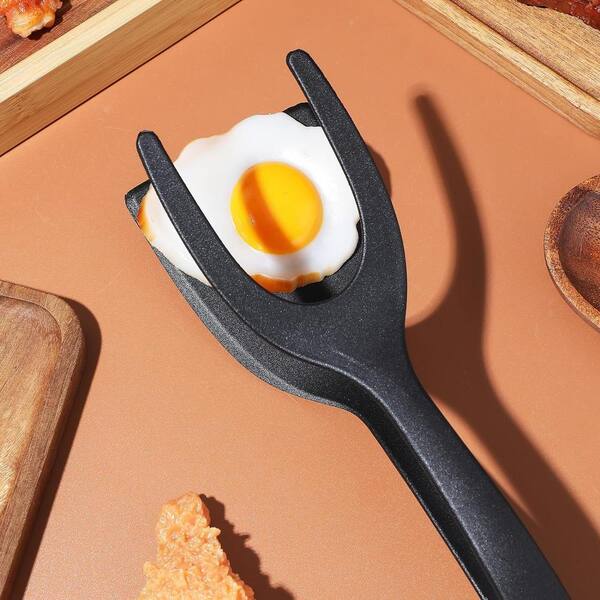 2in1 Grip and Flip Spatula Flipper Tong for Egg, Pancake and Fish Toast Omelet Making for Home Kitchen in Black