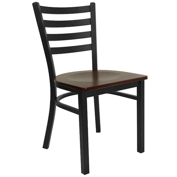 Flash Furniture Hercules Series Black Ladder Back Metal Restaurant Chair with Mahogany Wood Seat