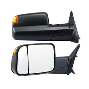 Towing Mirrors Pair Set for 2009-2023 Dodge Ram 1500 2500 3500 with Ligh Manual Controlling Flipping Folding Black