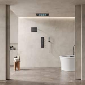Square 15-Spray 20in. and 10in. Dual Shower Heads Ceiling Mount Fixed and Handheld Shower Head in Matte Black