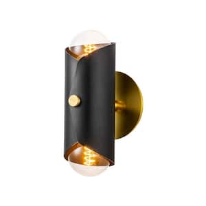 Canup 5 in. 2-Light Black/Aged Bronze Wall Sconce Up and Down Modern Cylinder Bathroom Vanity Light with Bulbs Included