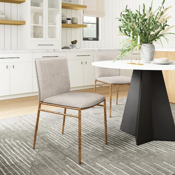 ZUO Nordvest Beige and Gold Textured Fabric Dining Chair