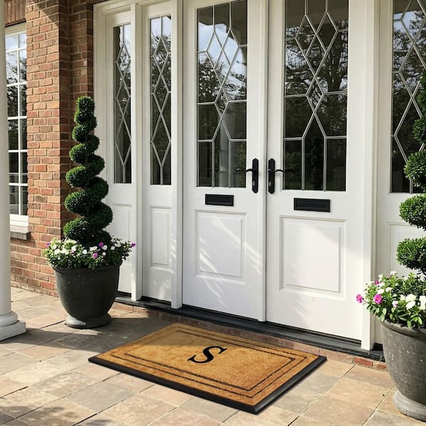A1HC Natural Coir Rubber Doormat, 24 in x 39 in, Heavy Duty, Dirt Trapping, Thick Non Slip Monogrammed S Doormats