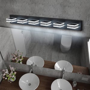 38.98 in. 6-Light Black LED Vanity Light Over Mirror Bath Wall Lighting Fixtures