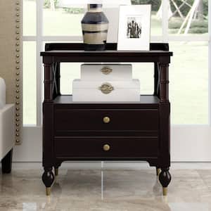 Modern Black Cherry Nightstand End Side Table with 2 Drawers