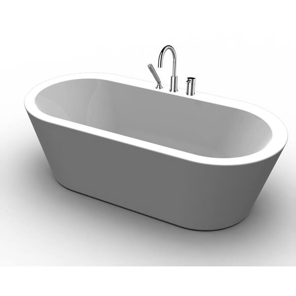 A&E Dexter 71 in. Acrylic Freestanding Flatbottom Non-Whirlpool Bathtub in White All-in-One Kit