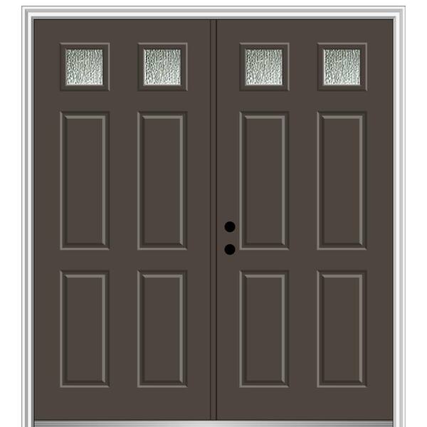 MMI Door 68 in. x 80 in. Right-Hand Inswing Rain Glass Brown Fiberglass Prehung Front Door on 6-9/16 in. Frame