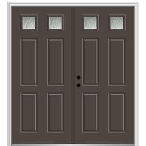 72 in. x 80 in. Right-Hand Inswing Rain Glass Brown Fiberglass Prehung Front Door on 4-9/16 in. Frame