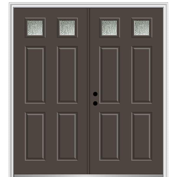 MMI DOOR Rain Glass 64 in. x 80 in. Right-Hand Inswing Painted Brown Fiberglass Prehung Front Door on 4-9/16 in. Frame