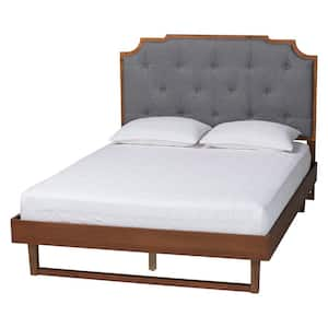 Orlando Gray and Walnut Brown Wood Frame Queen Platform Bed