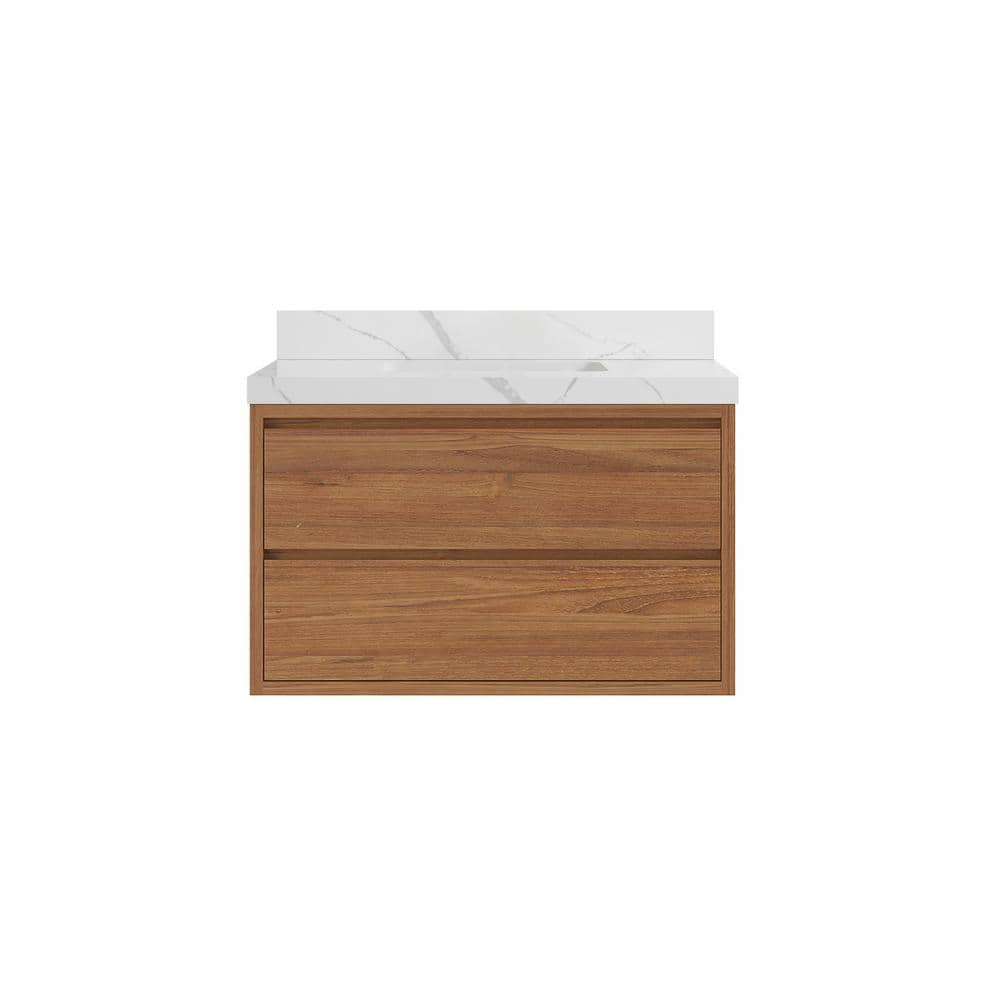Madison Float 36 in. W x 22 in. D x 36 in. H Bathroom Vanity Center Sink, Dark Natural with 2 in. Calacatta Laza Qt. Top price history on PriceWatchPro