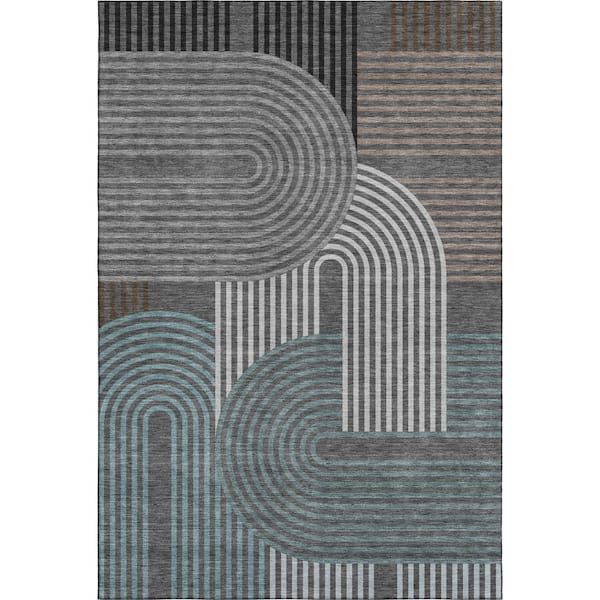 Mayfield Premium Machine Washable Abstract AMF2549 Charcoal 3 ft. x 5 ft. Area Rug