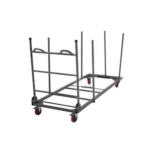 Commercial Heavy Duty 4-Wheeled Porcelain Coated Steel Adjustable Folding Table Trolley with Locking Wheels in Gray