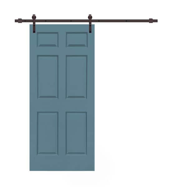 CALHOME 30 in. x 80 in. Dignity Blue Stained Composite MDF 6-Panel Interior Sliding Barn Door with Hardware Kit