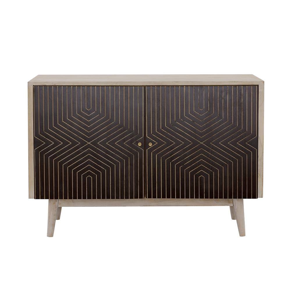 White Washed and Black Mango Wood 2-Door Accent Cabinet