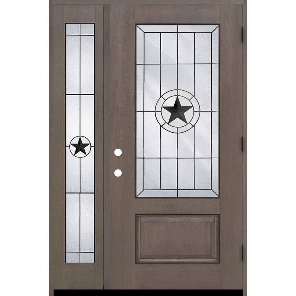 Regency 53 in. x 80 in. 3/4L Alamo Glass LHOS Ashwd Stain Mahogany Fiberglass Prehung Front Door w/14in-Full SL 4-9/16