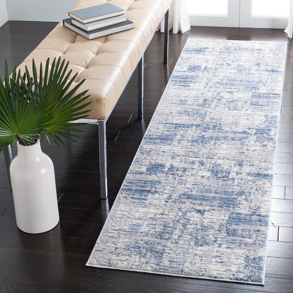 Amelia Blue/Gray 2 ft. x 12 ft. Distressed Geometric Runner Rug