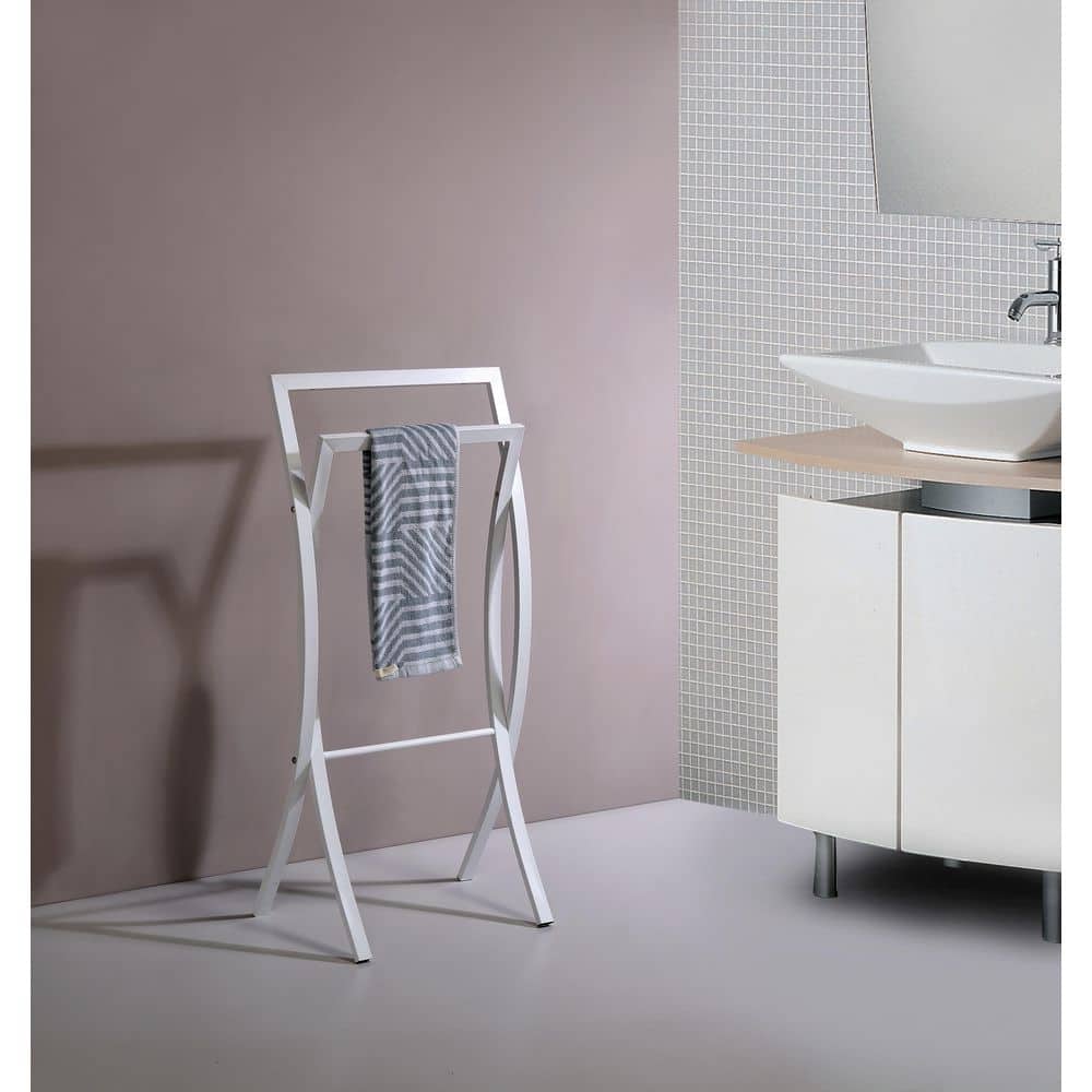 White Metal Freestanding 2-Tier Towel Rack Stand