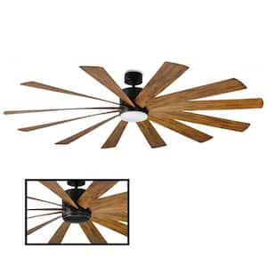 Windflower 80 in. Smart Indoor/Outdoor 12-Blade Ceiling Fan Matte Black Distressed Koa with 3000K LED and Remote Control