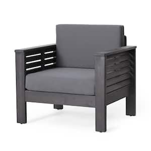 Gray Acacia Wood Outdoor Lounge Chair Club Chairs with Gray Cushions for Patio or Indoor