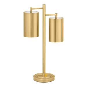 Brimfield 22 in. Steel 2-Light Aged brass Indoor Table Lamp with brass Metal Shade