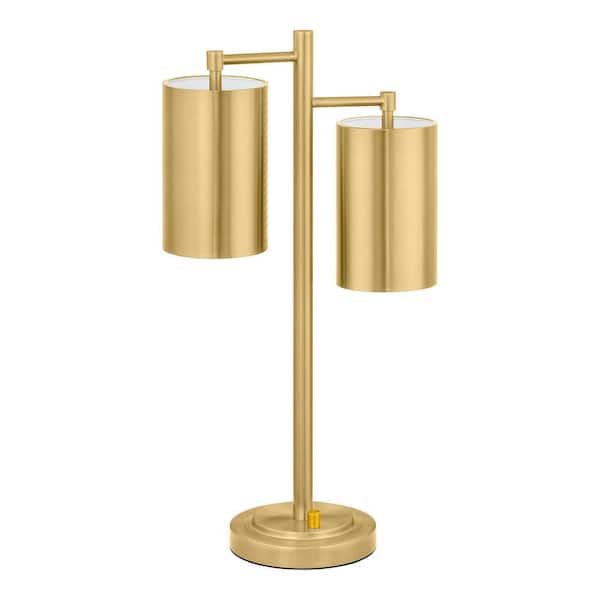 Hampton Bay Brimfield 22 in. Steel 2-Light Aged brass Indoor Table Lamp with brass Metal Shade