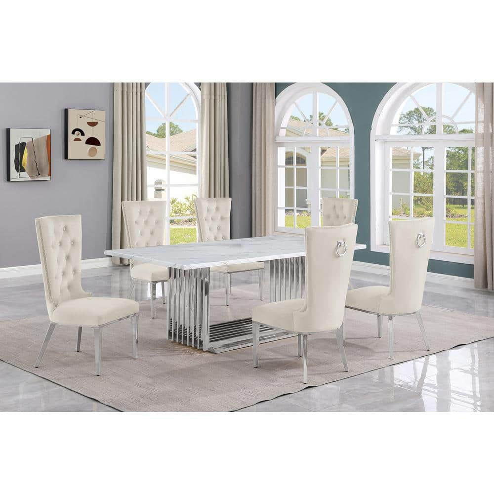 Best Quality Furniture Lisa 7-piece Rectangular White Marble Top 