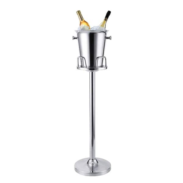1.32 Gal. Ice Bucket with 3 ft. Tall Stand for Cocktail Bar Parties, Stainless Steel Large Champagne Ice Bucket, Silver
