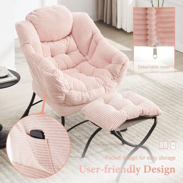 HOMEFUN Modern Comfy Pink Corduroy Lazy Accent Arm Chair with
