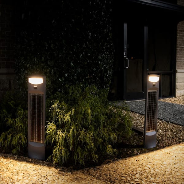Modern Commercial Solar Grey Motion Sensing LED Bollard Light with 500 Lumen