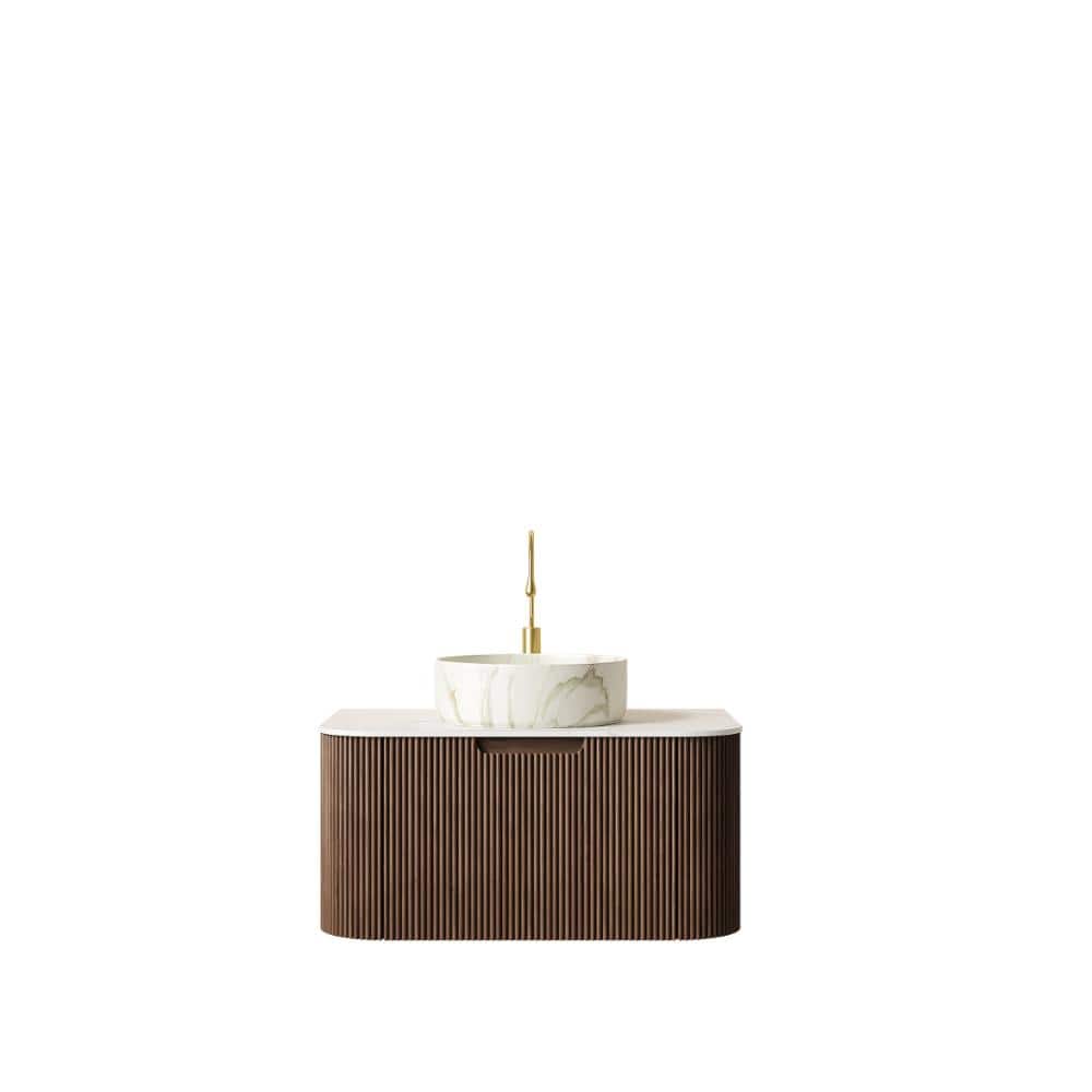 30 in. Wall-Mounted Dark Walnut Bath Vanity with Carrara White Sintered Stone Top Pre-Assembled price history on PriceWatchPro