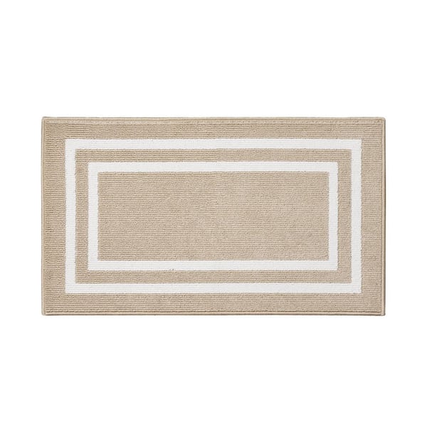 Machine Washable Non-Skid Beige /White  2.2 ft. x 4 ft. All Loop Tufted Area Rug