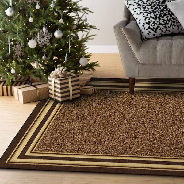 Ottomanson Ottohome Collection Non-Slip Rubberback Bordered 5x7 Indoor Area  Rug, 5 ft. x 6 ft. 6 in., Dark Brown OTH2208-5X7 - The Home Depot