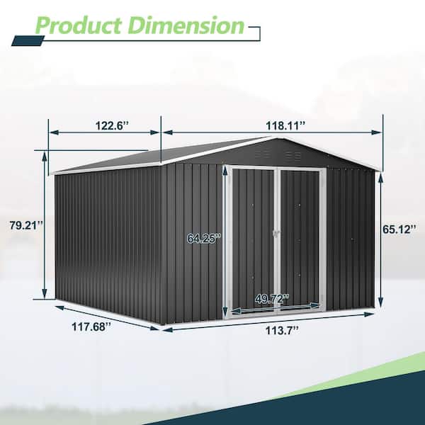 VAMOP 10 ft. W x 10 ft. D Metal Outdoor Storage Shed with Lockable