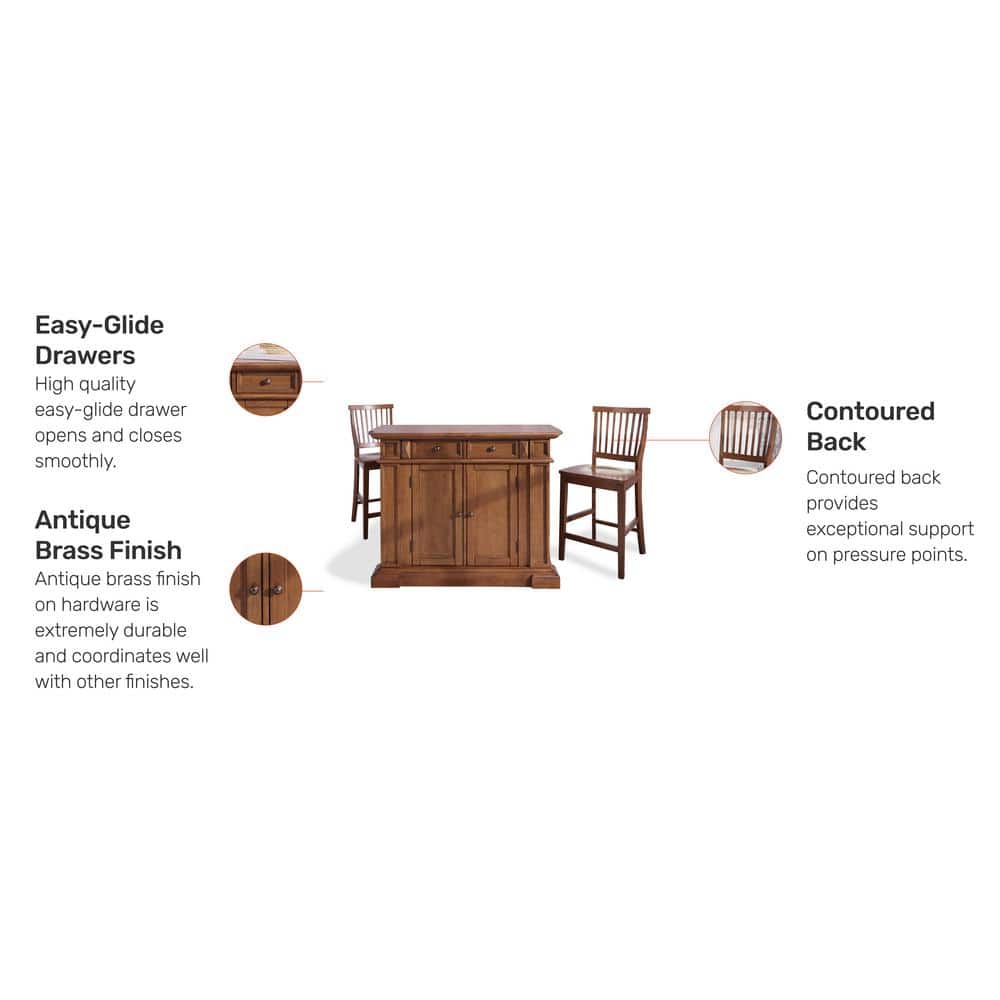 Americana Oak Wood Kitchen Island Set with Stools
