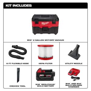 M18 18-Volt 2 Gal. Lithium-Ion Cordless Wet/Dry Vacuum with M18 XC 5.0 Ah Starter Kit