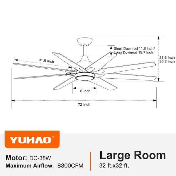 YUHAO 72 in. Industrial Integrated LED Dimmable Indoor Black and 