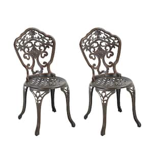 Brown 2-Piece Outdoor Cast Aluminum Bistro Chair with Pattern
