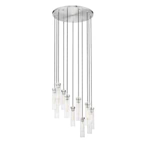 Beau 11-Light Brushed Nickel Shaded Round Chandelier with Clear Glass Shade with No Bulbs Included