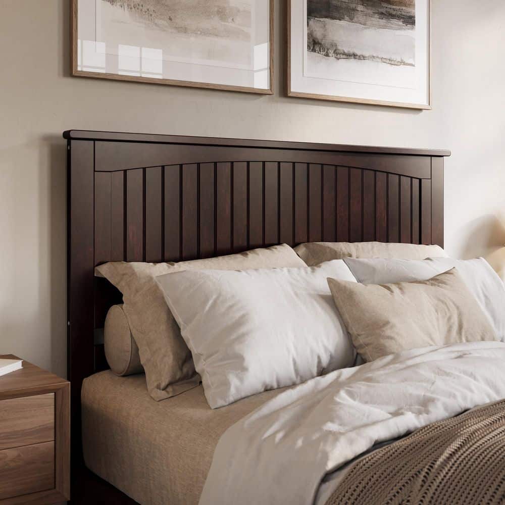 Espresso Queen Wood Headboard with Attachable Charger