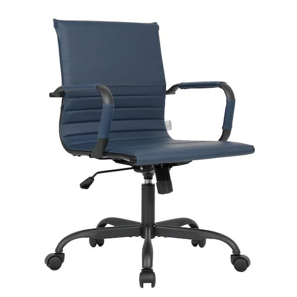 Leisuremod Harris Leather Desk Swivel Armrests Modern Adjustable Executive Conference Chair for Office and Home in Blue