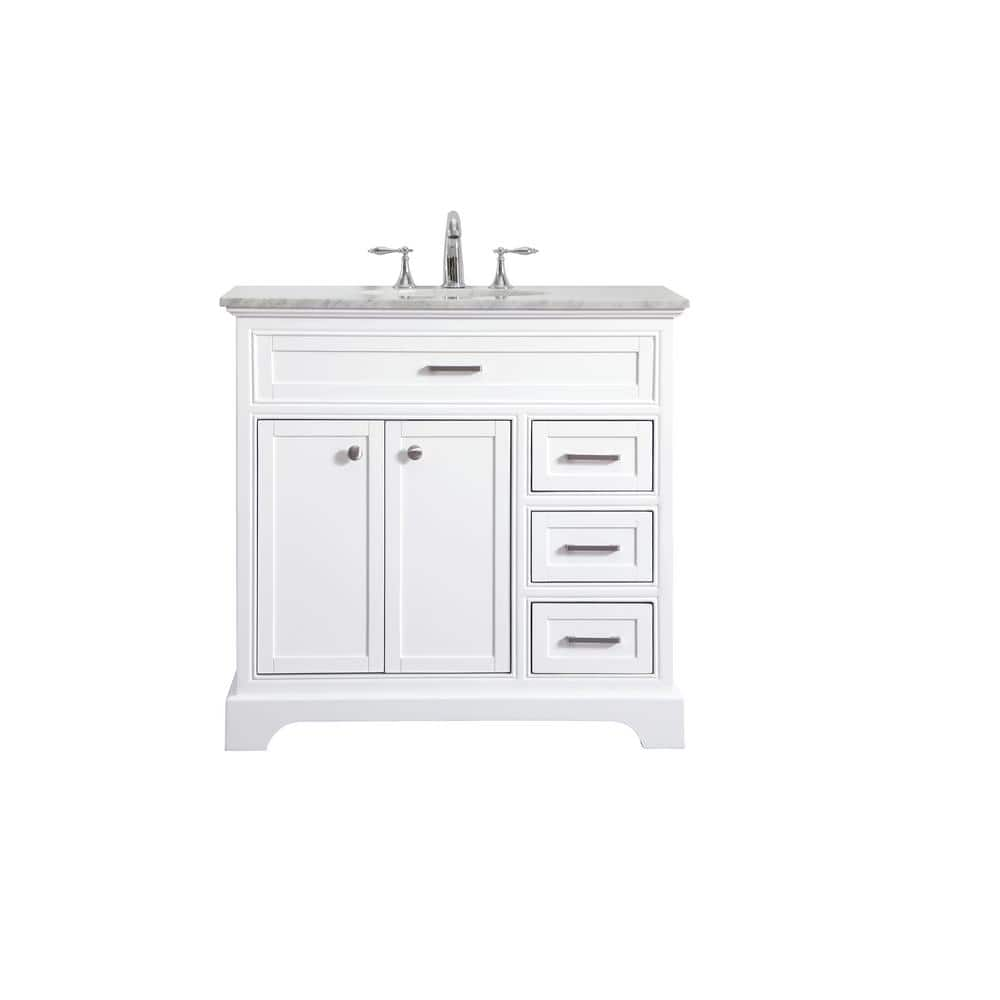 36 in. W x 21.5 in. D x 21.5 in. H Single Bathroom Vanity in White with ...