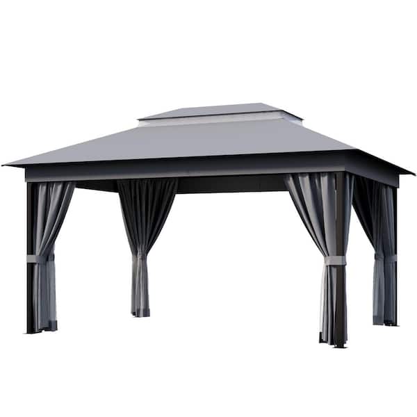 10 ft. x 13 ft. Gray Outdoor Steel Frame Gazebo with Mosquito Netting