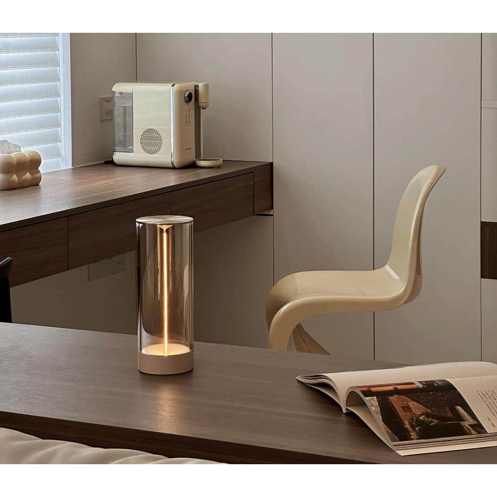12.76 in. White Modern Rechargeable Integrated LED Cage Bedside Table Lamp Clear Glass Shade price history on PriceWatchPro