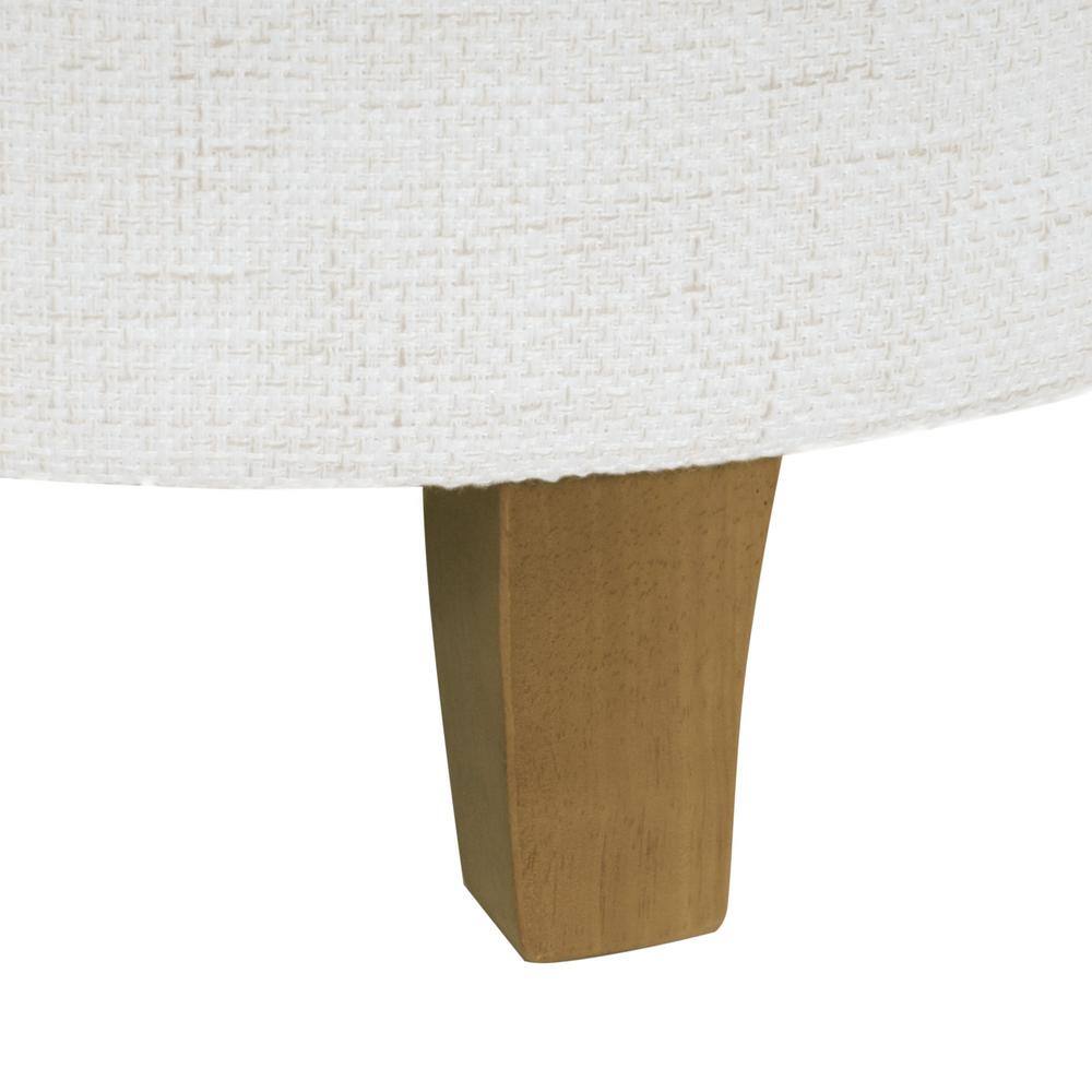 Cream Tufted Round Storage Ottoman with Wooden Legs