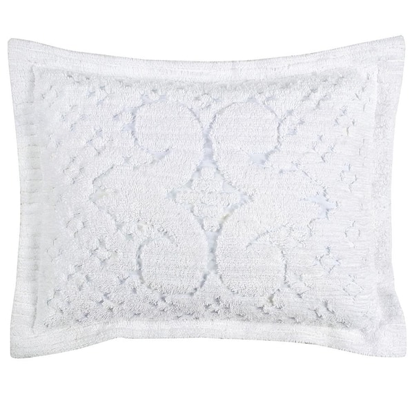 Better Trends Ashton Collection in Medallion Design White Standard 100% Cotton Tufted Chenille Sham