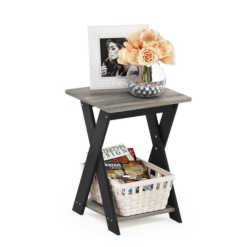 French Oak Grey and Black Criss-Cross End Table
